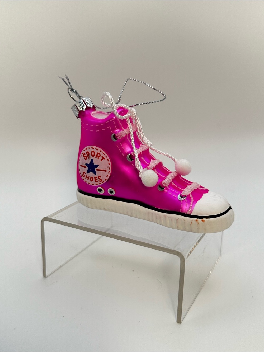 Hot Pink High-Top Sport Shoe blown glass Christmas Ornament